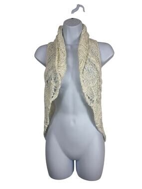 Hazel Crochet Vest Womens S Ivory Open Knit Draped Boho Festival 100% Cotton